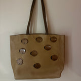 Prada Tan Tote Bag W/ Circular Metal Accessories