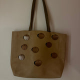 Prada Tan Tote Bag W/ Circular Metal Accessories