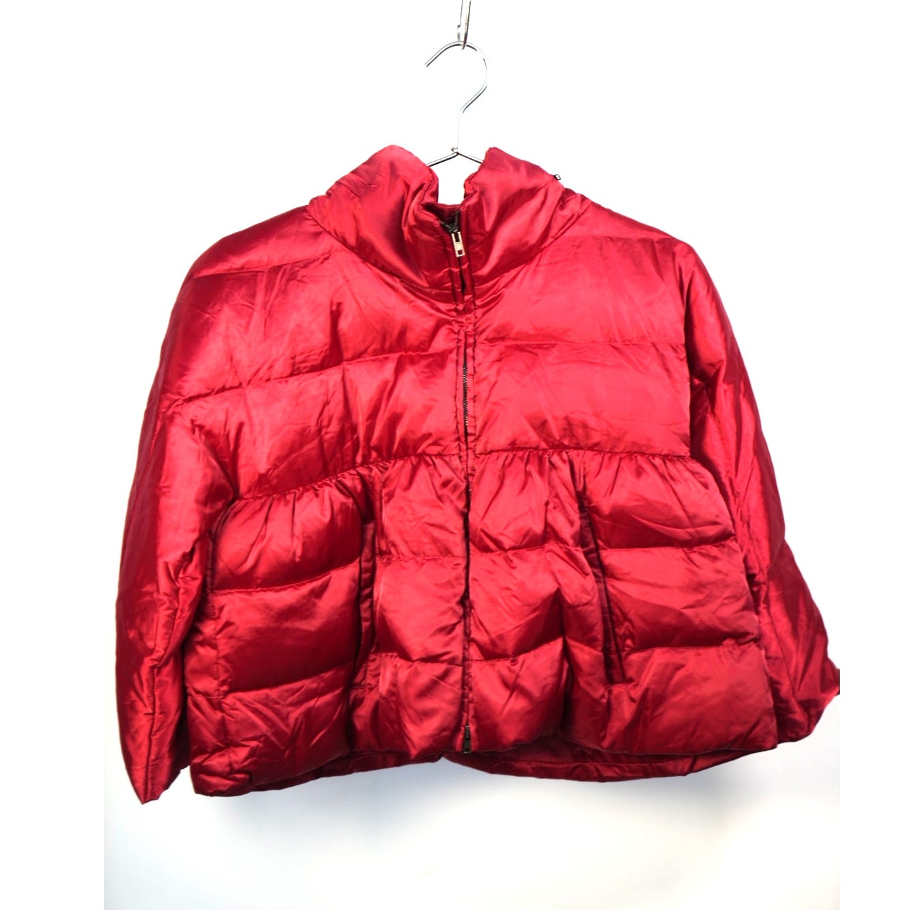 Miu Miu Cropped Down Full Zip Puffer Jacket Red Size 42