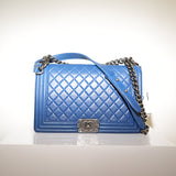 Chanel Boy Bag Lambskin Blue with Silver Hardware