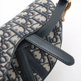 Christian Dior Oblique Saddle Canvas & Leather Hand Bag Navy Blue