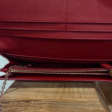 Prada Red Leather Wallet W/ ID Holder