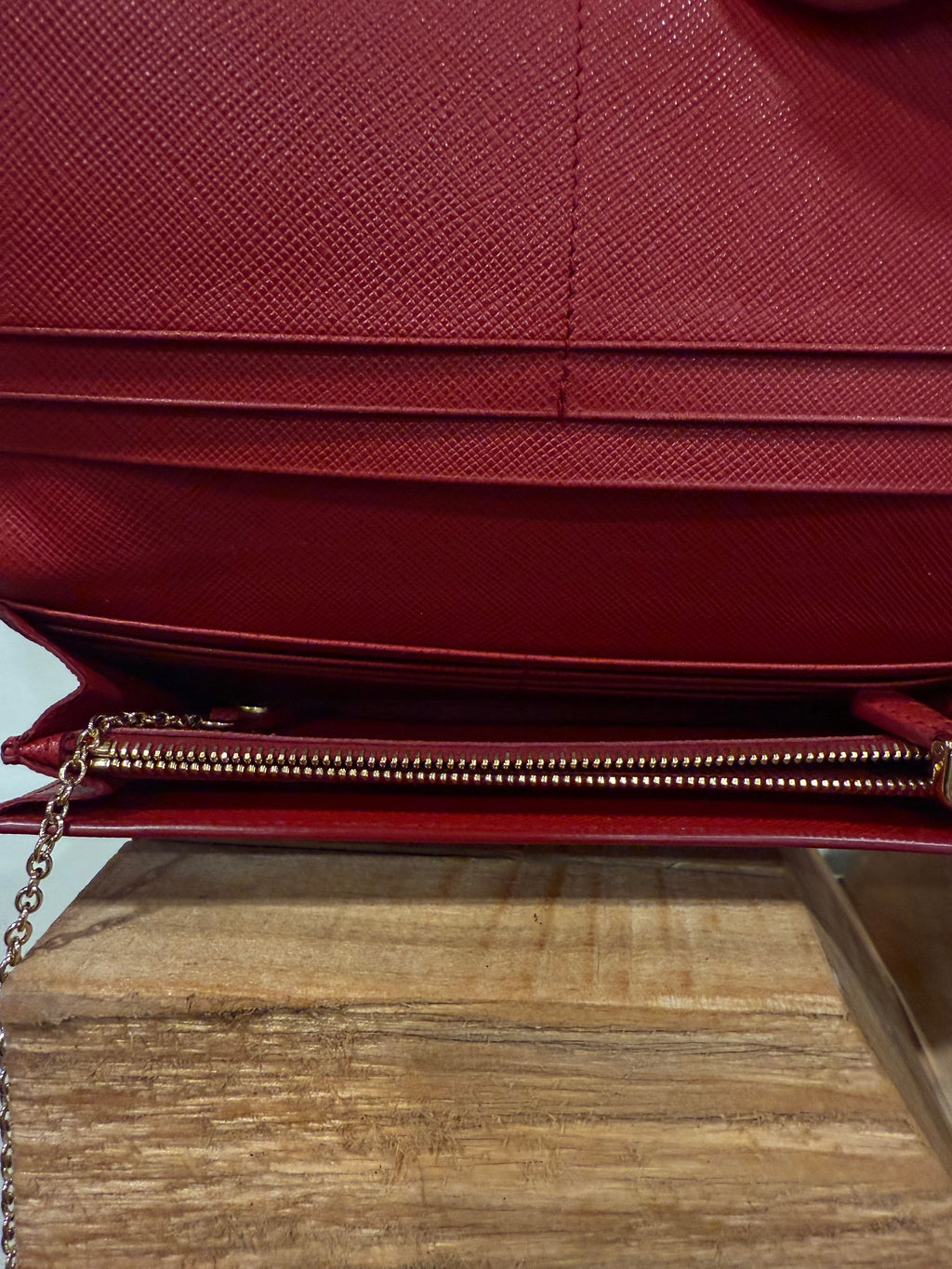 Prada Red Leather Wallet W/ ID Holder