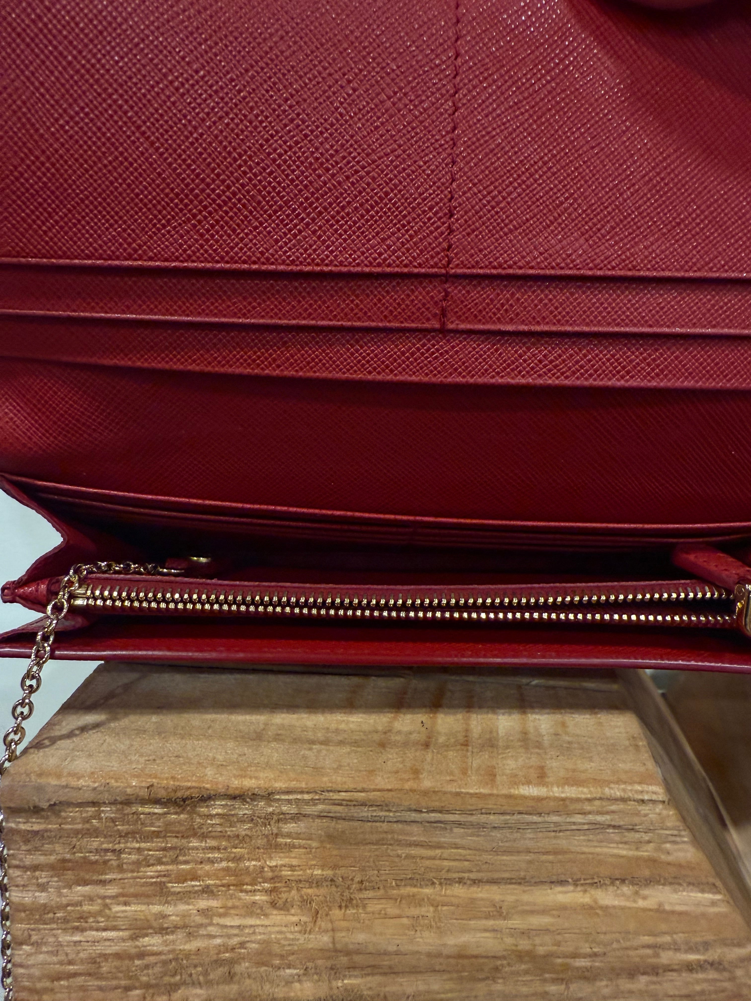 Prada Red Leather Wallet W/ ID Holder
