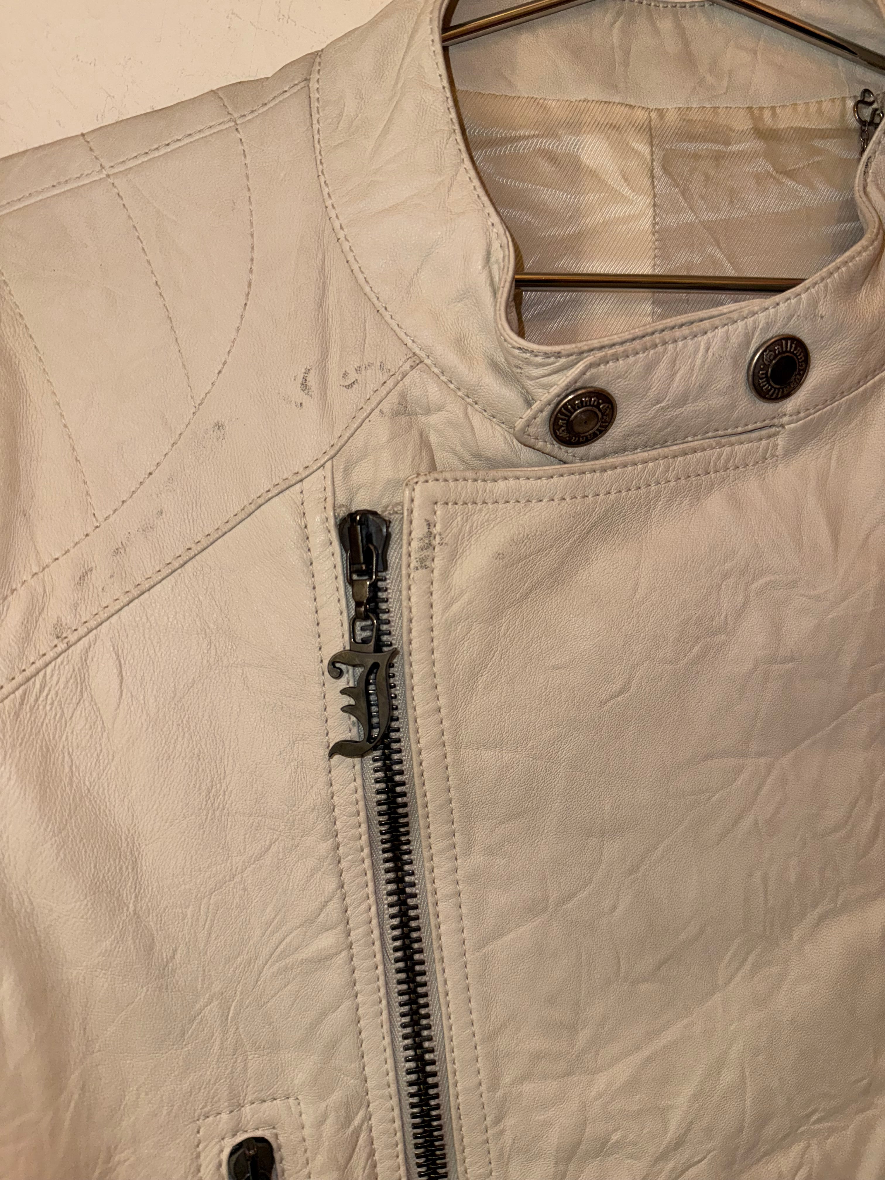 Galliano Embroidered White Leather Jacket