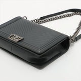 Chanel BOY CHANEL 28 Large Lambskin Chain Shoulder Bag Chevron Gray Gunmetal Fittings 20017807 A92193