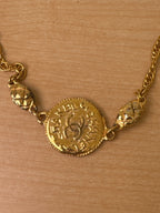 Japan Exclusive - Vintage Chanel Gold Coin Motif Long Necklace with Twisted Rope Chain CC Logo Medallion