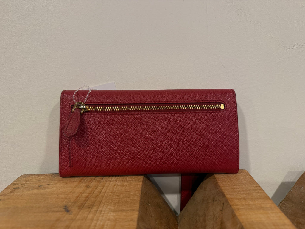 Prada Red Leather Wallet W/ ID Holder