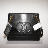Vintage Chanel Lambskin CC Tote Bag Black Chain Ball