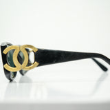 Vintage Chanel Gold Tone Interlocking CC Sunglasses Black