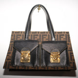 Vintage Fendi Zucca Canvas Leather Handbag Brown Black