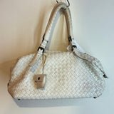 Bottega Veneta White Woven Handbag W/ Lock