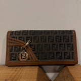 Fendi Monogram Brown Leather Wallet W/ Chain