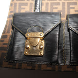 Vintage Fendi Zucca Canvas Leather Handbag Brown Black