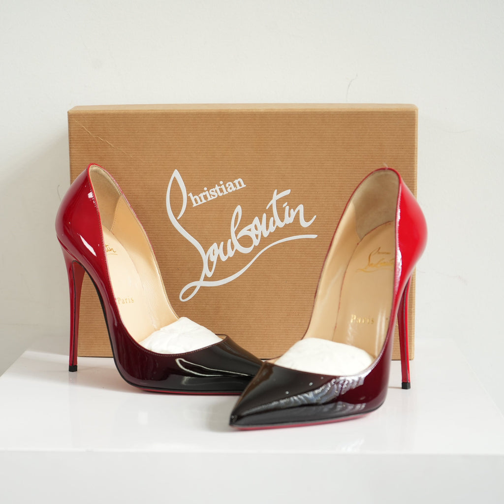 Christian Louboutin Kate 100 Black-red Degrade Patent Leather Pumps Size 37 With Box