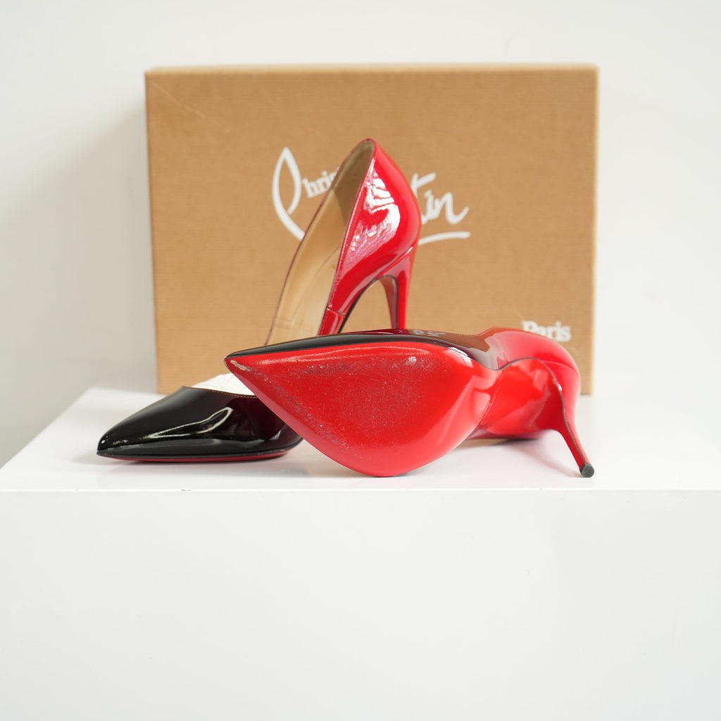 Christian Louboutin Kate 100 Black-red Degrade Patent Leather Pumps Size 37 With Box