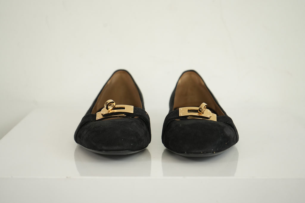 Hermès Black Bilbao Suede Kelly Ballet Flats (size 38)