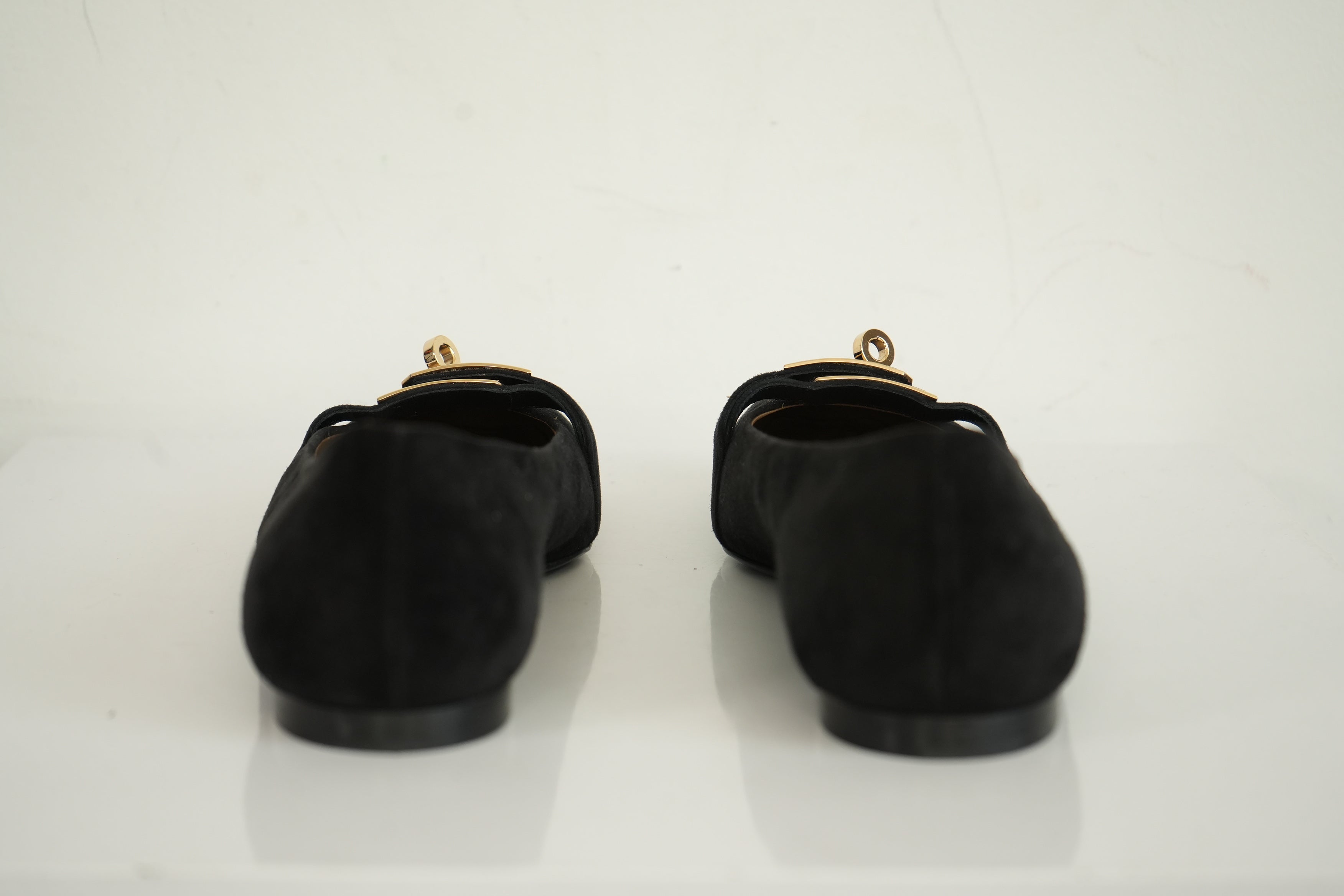 Hermès Black Bilbao Suede Kelly Ballet Flats (size 38)