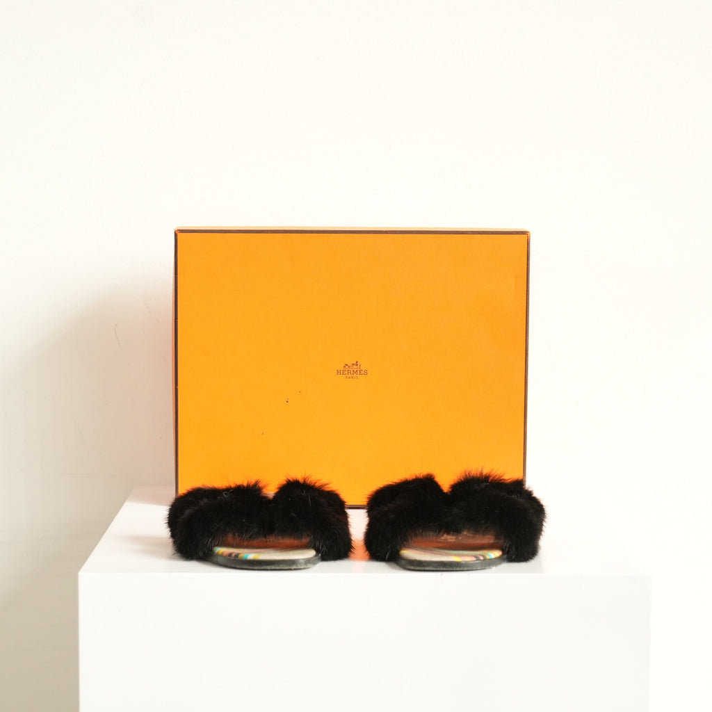 Hermes Oran Mink Mules Size 40 With Box