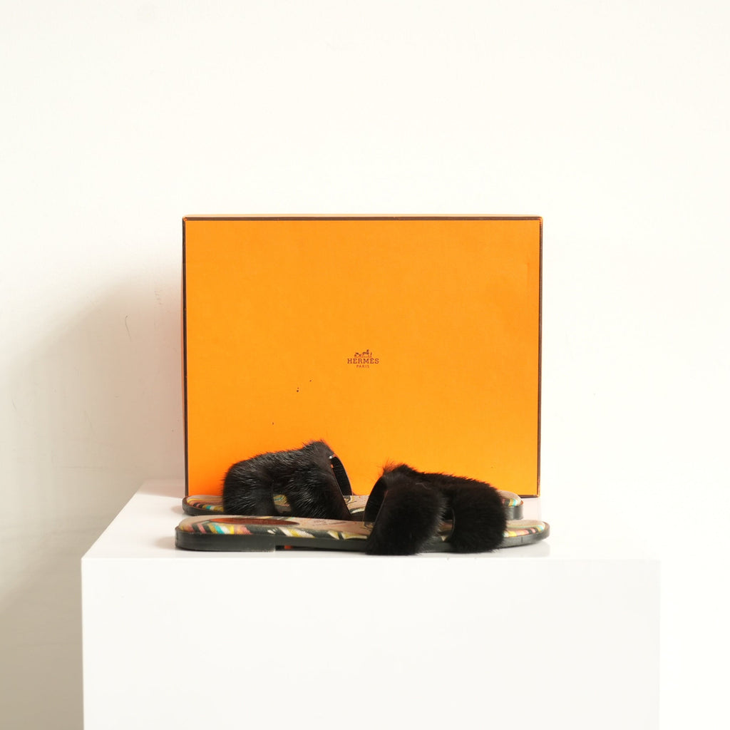 Hermes Oran Mink Mules Size 40 With Box