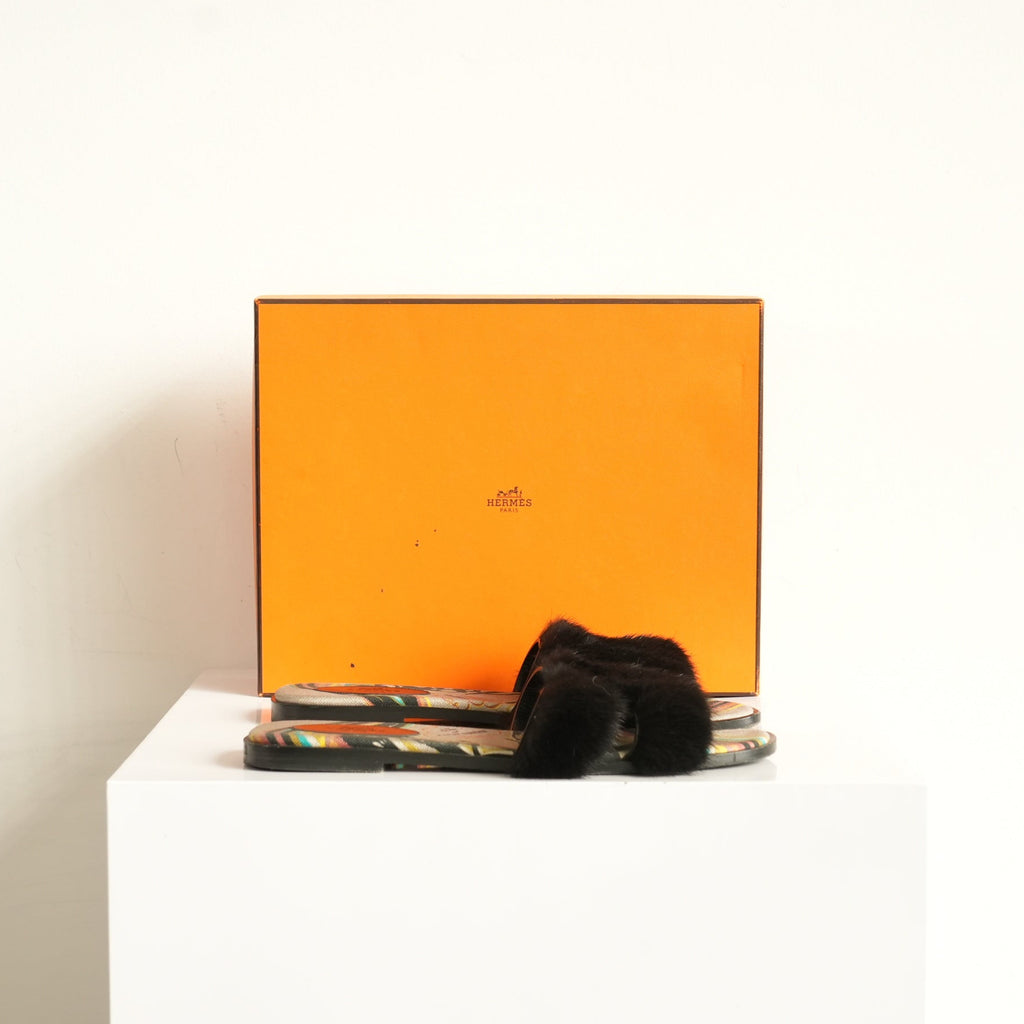 Hermes Oran Mink Mules Size 40 With Box
