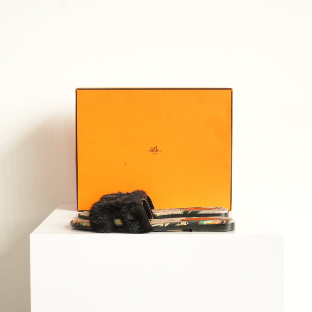 Hermes Oran Mink Mules Size 40 With Box