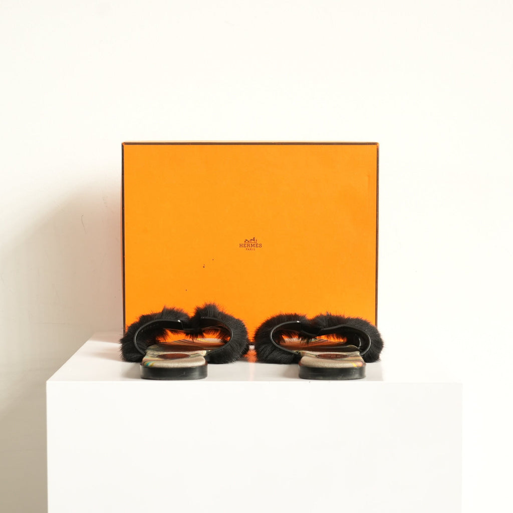 Hermes Oran Mink Mules Size 40 With Box