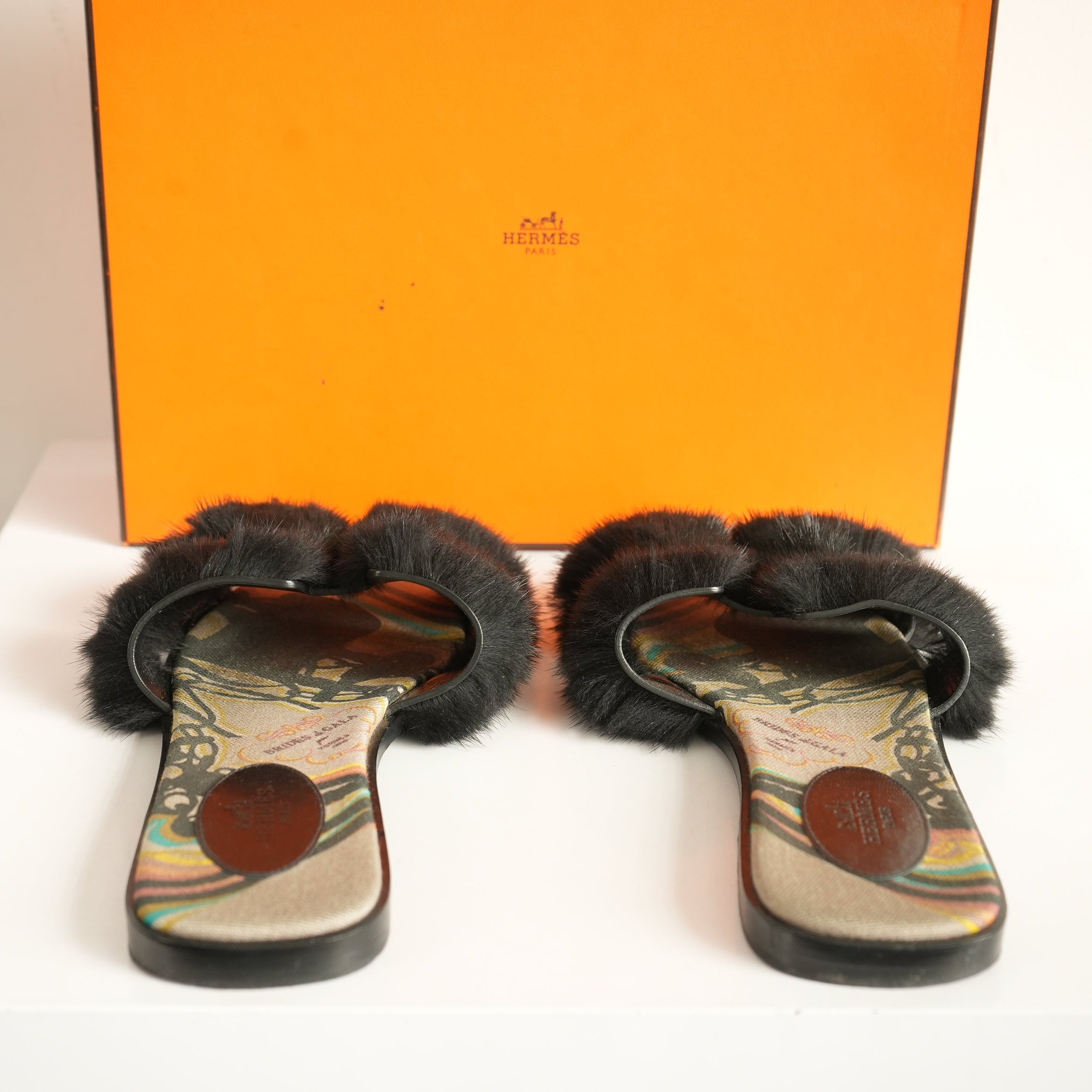 Hermes Oran Mink Mules Size 40 With Box