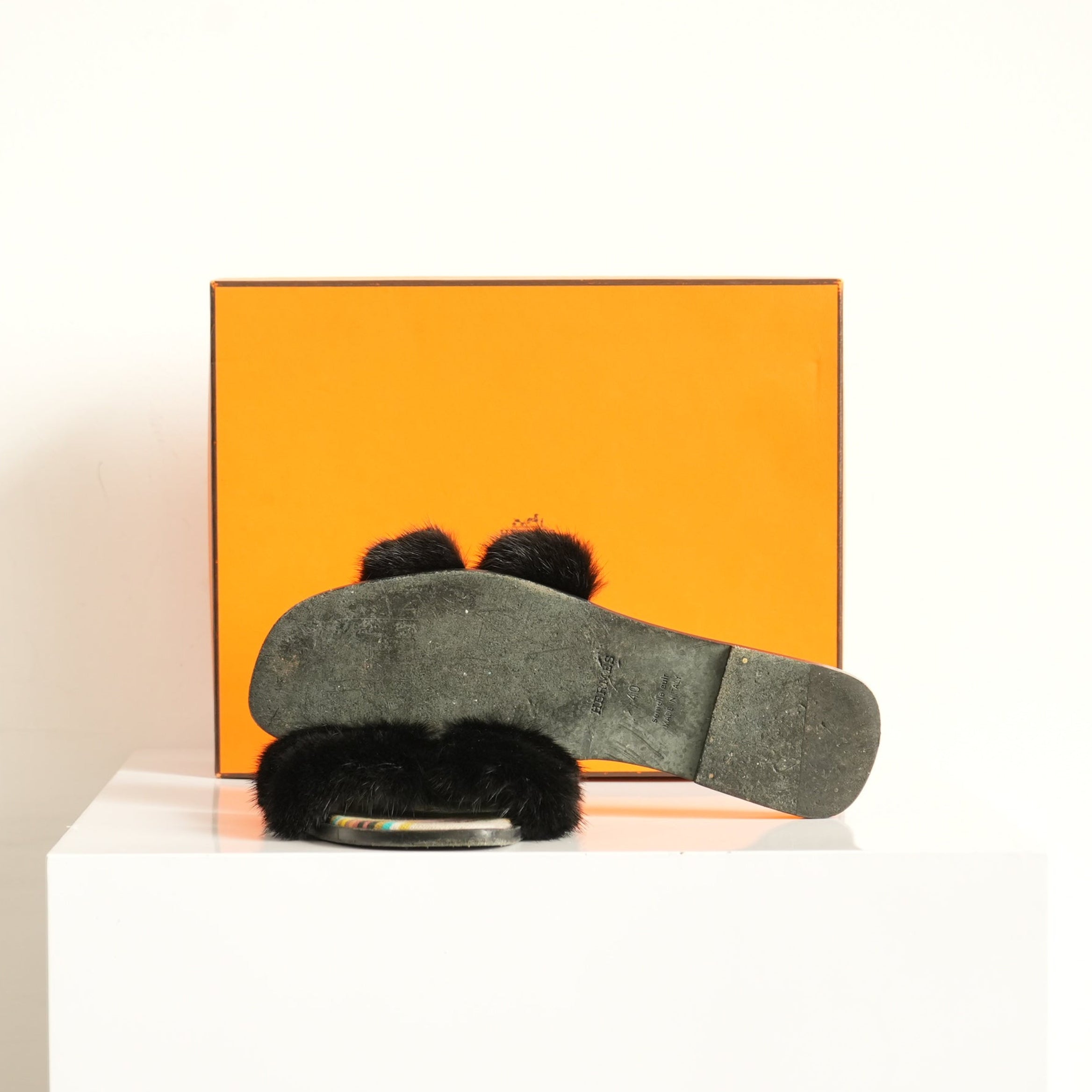Hermes Oran Mink Mules Size 40 With Box