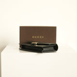 Gucci Black Calf Leather Interlocking G Wallet On Chain