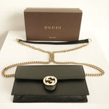 Gucci Black Calf Leather Interlocking G Wallet On Chain