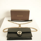 Gucci Black Calf Leather Interlocking G Wallet On Chain