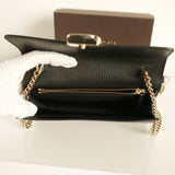 Gucci Black Calf Leather Interlocking G Wallet On Chain