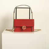 Gucci Red Calf Leather Interlocking G Wallet On Chain Bag