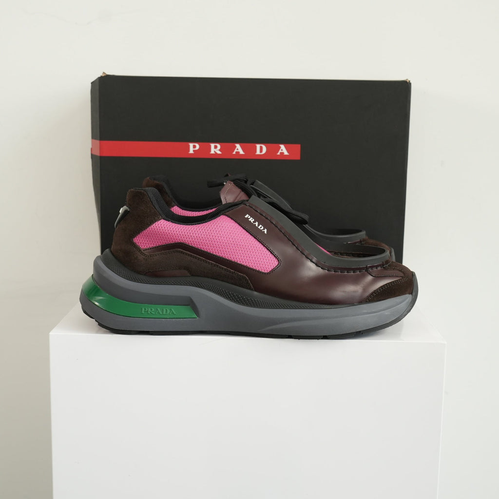 Prada Systeme Brushed Leather With Bike Fabric Sneakers Size 10
