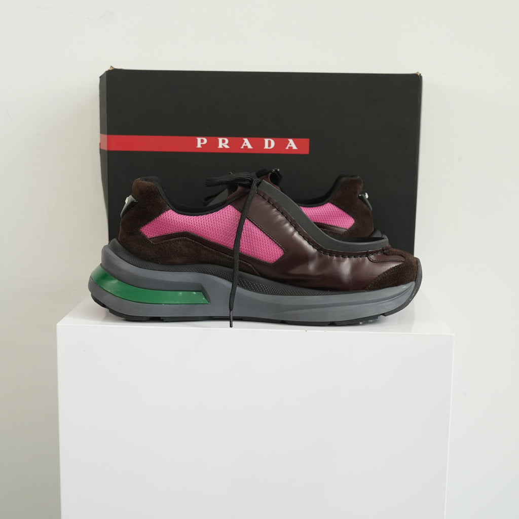 Prada Systeme Brushed Leather With Bike Fabric Sneakers Size 10