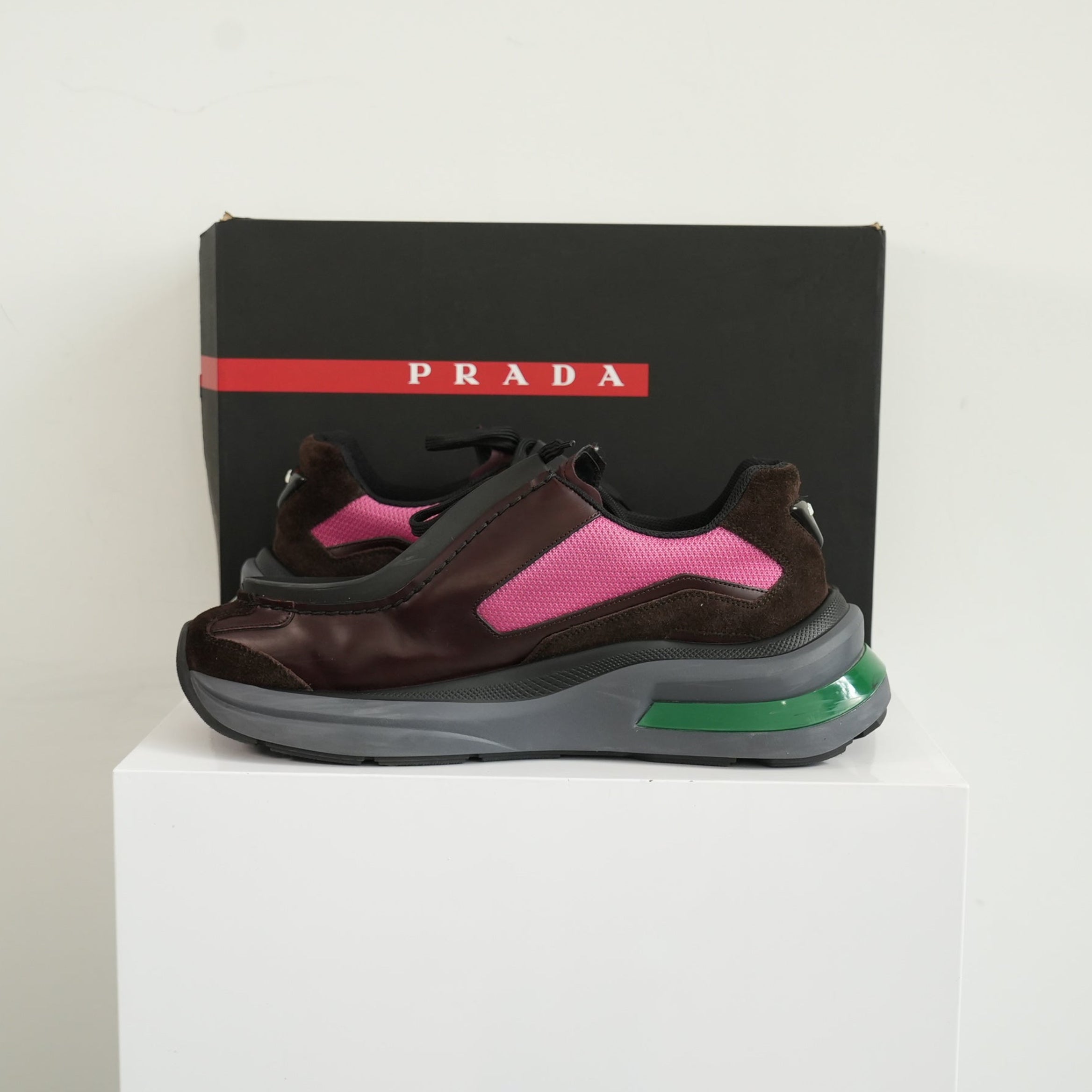 Prada Systeme Brushed Leather With Bike Fabric Sneakers Size 10