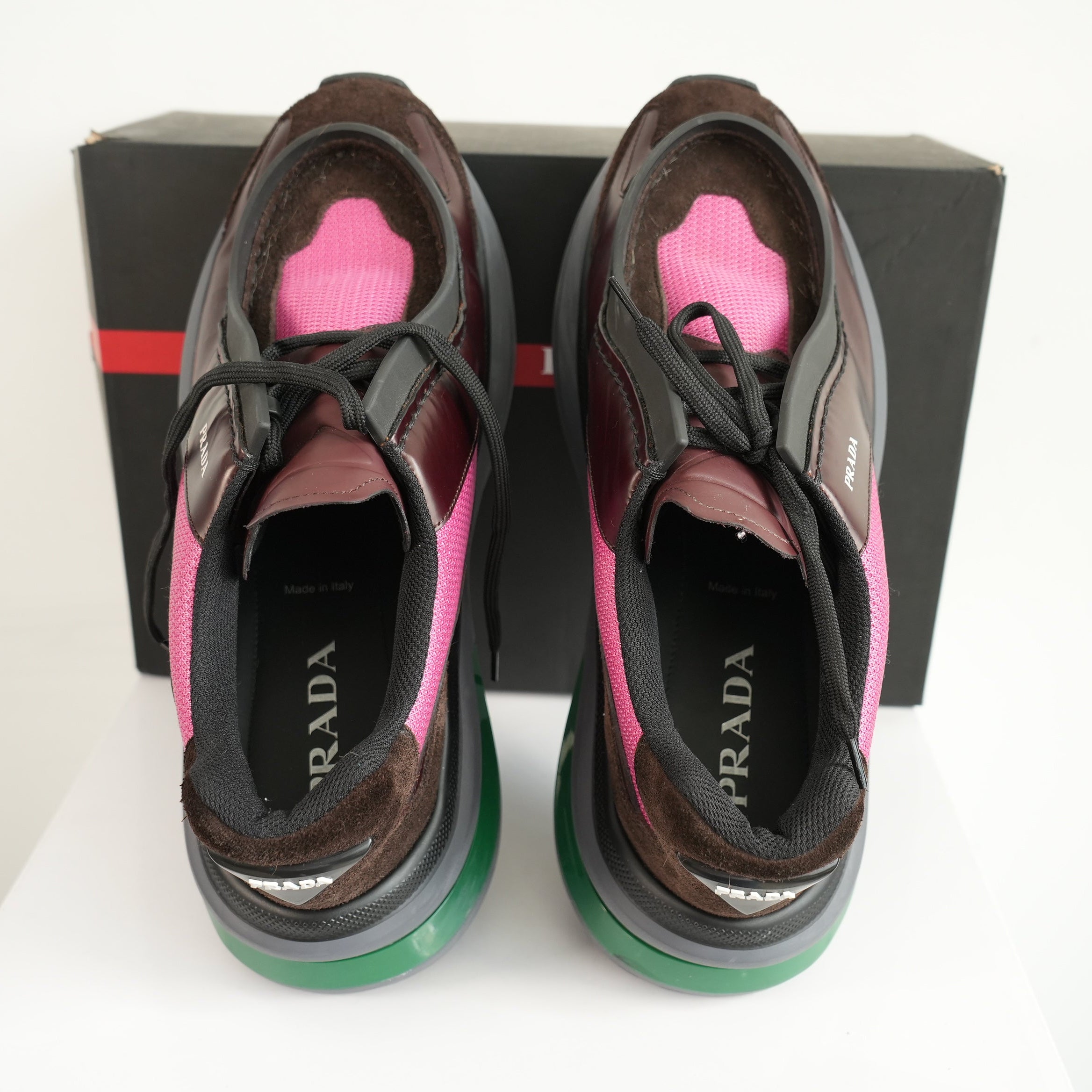 Prada Systeme Brushed Leather With Bike Fabric Sneakers Size 10