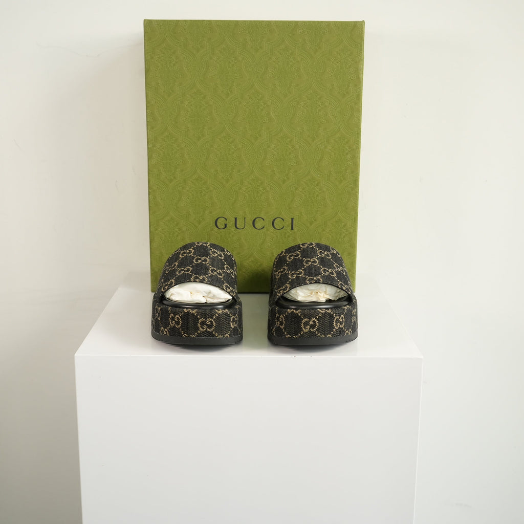 Gucci Angelina Platform Slide Sandals Size 37 1/2 With Box