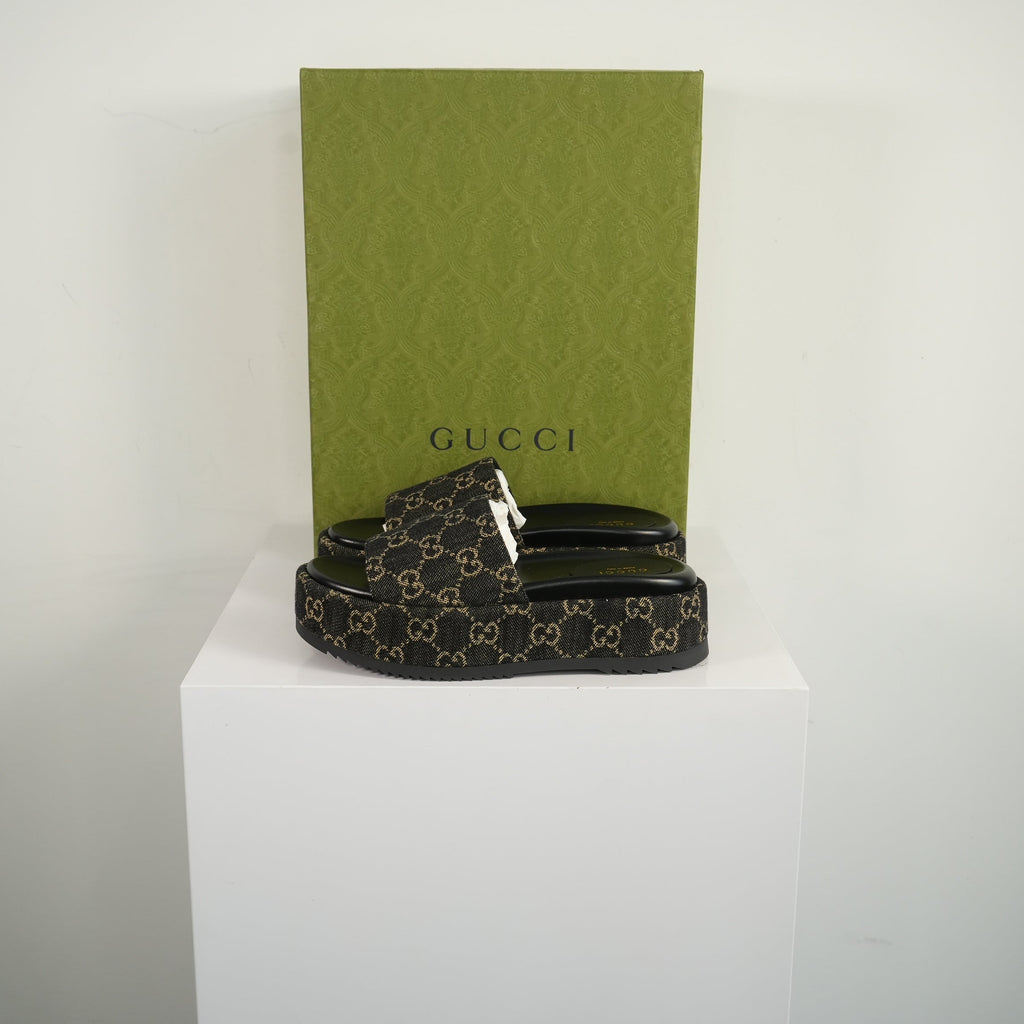 Gucci Angelina Platform Slide Sandals Size 37 1/2 With Box