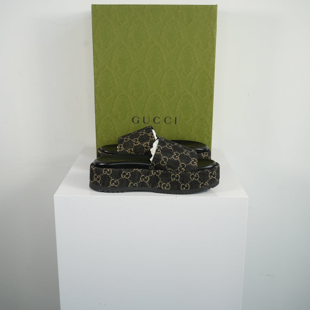 Gucci Angelina Platform Slide Sandals Size 37 1/2 With Box