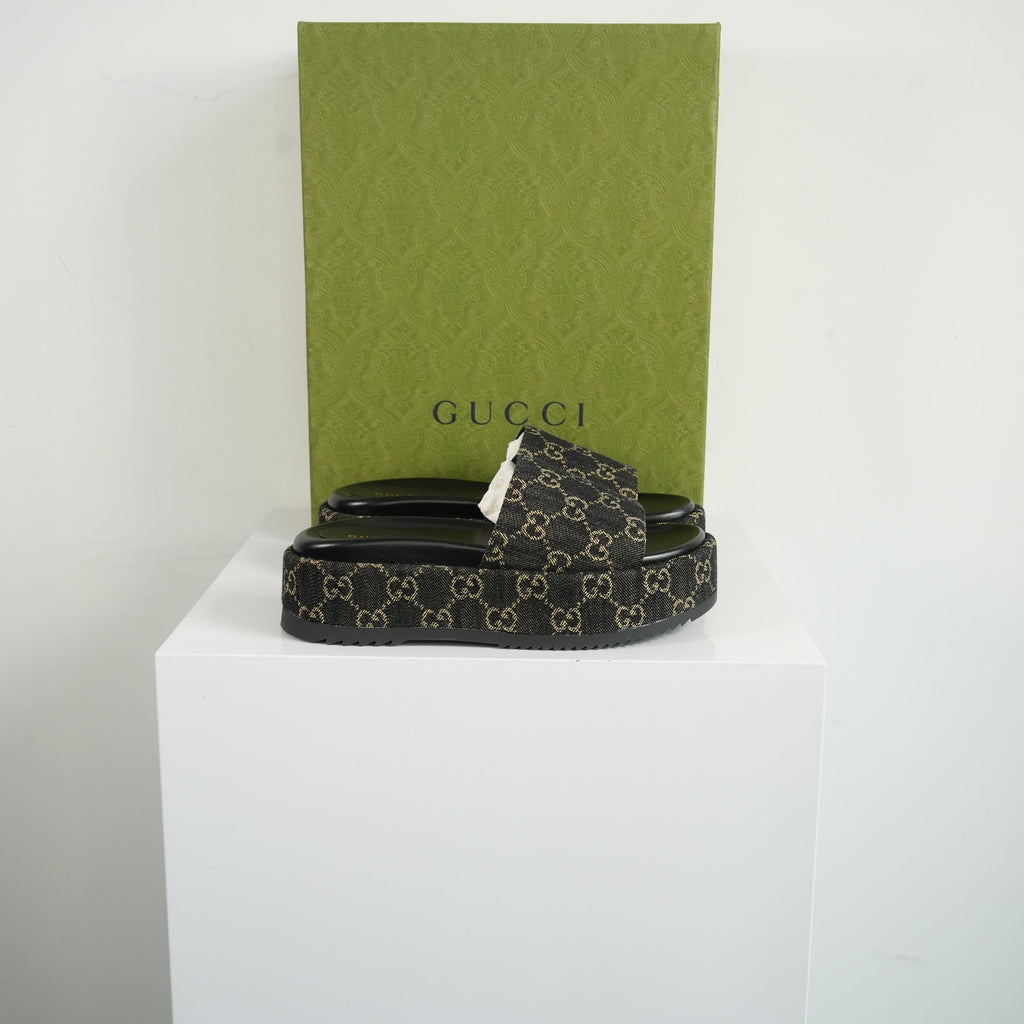 Gucci Angelina Platform Slide Sandals Size 37 1/2 With Box