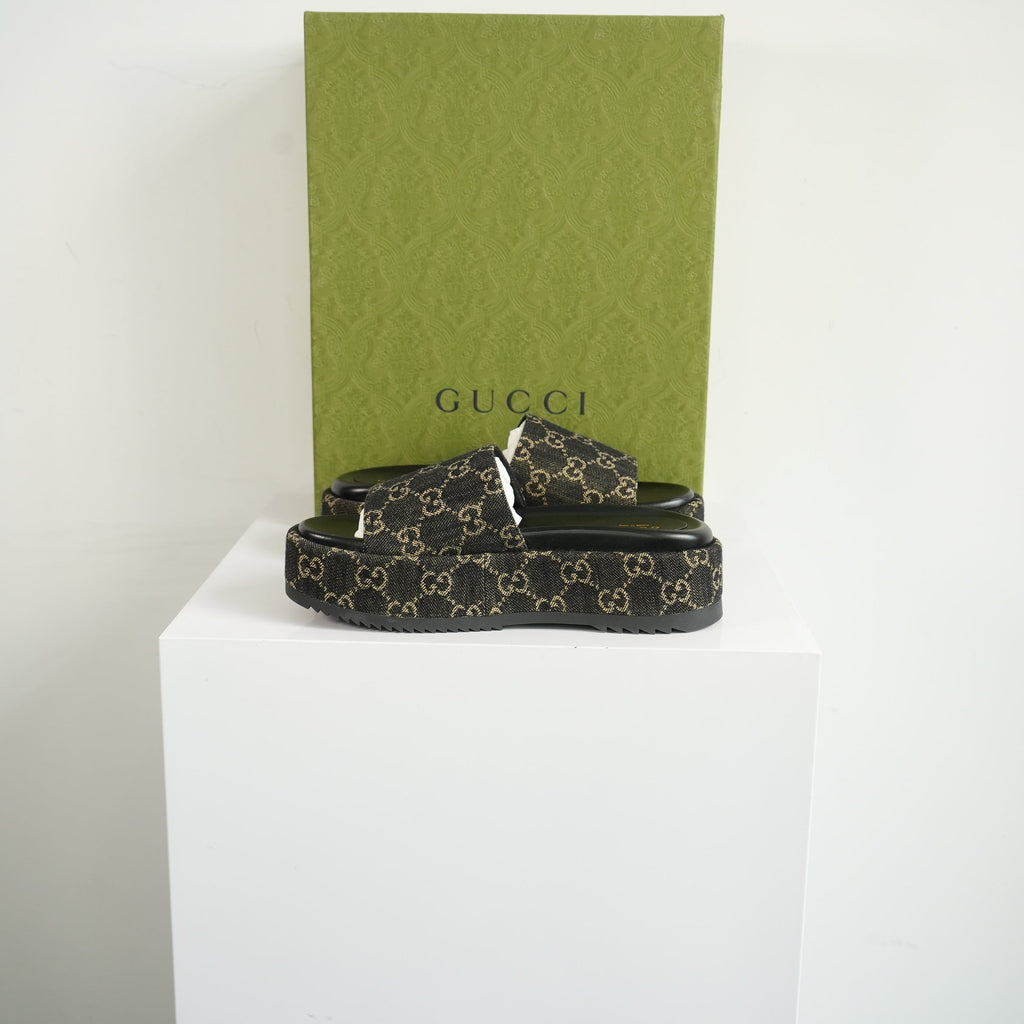 Gucci Angelina Platform Slide Sandals Size 37 1/2 With Box