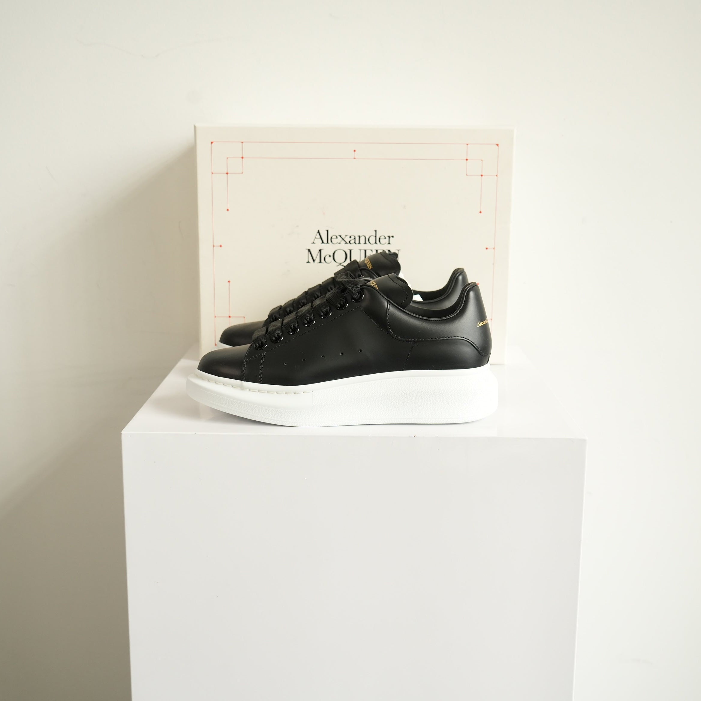 Alexander McQueen Black Oversized Leather Platform Sneakers Size 37 With Box