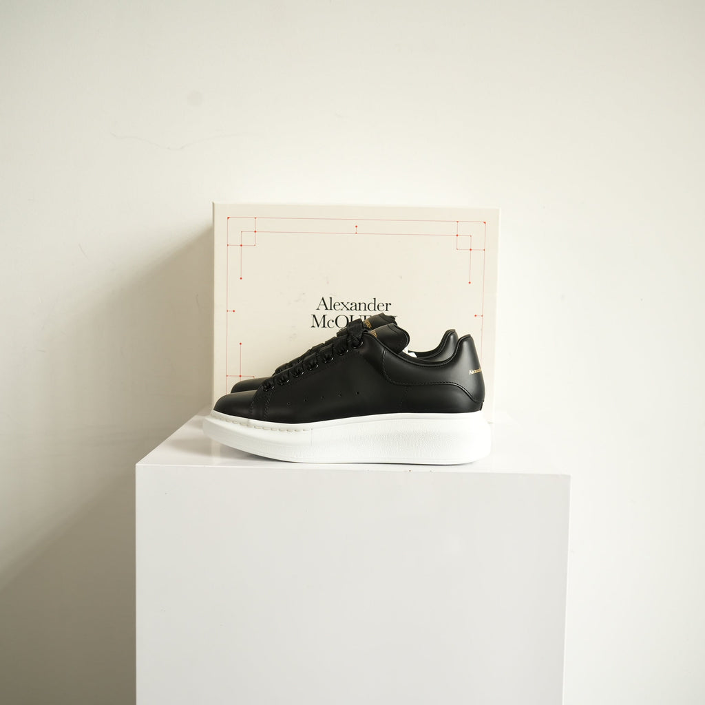 Alexander McQueen Black Oversized Leather Platform Sneakers Size 37 With Box