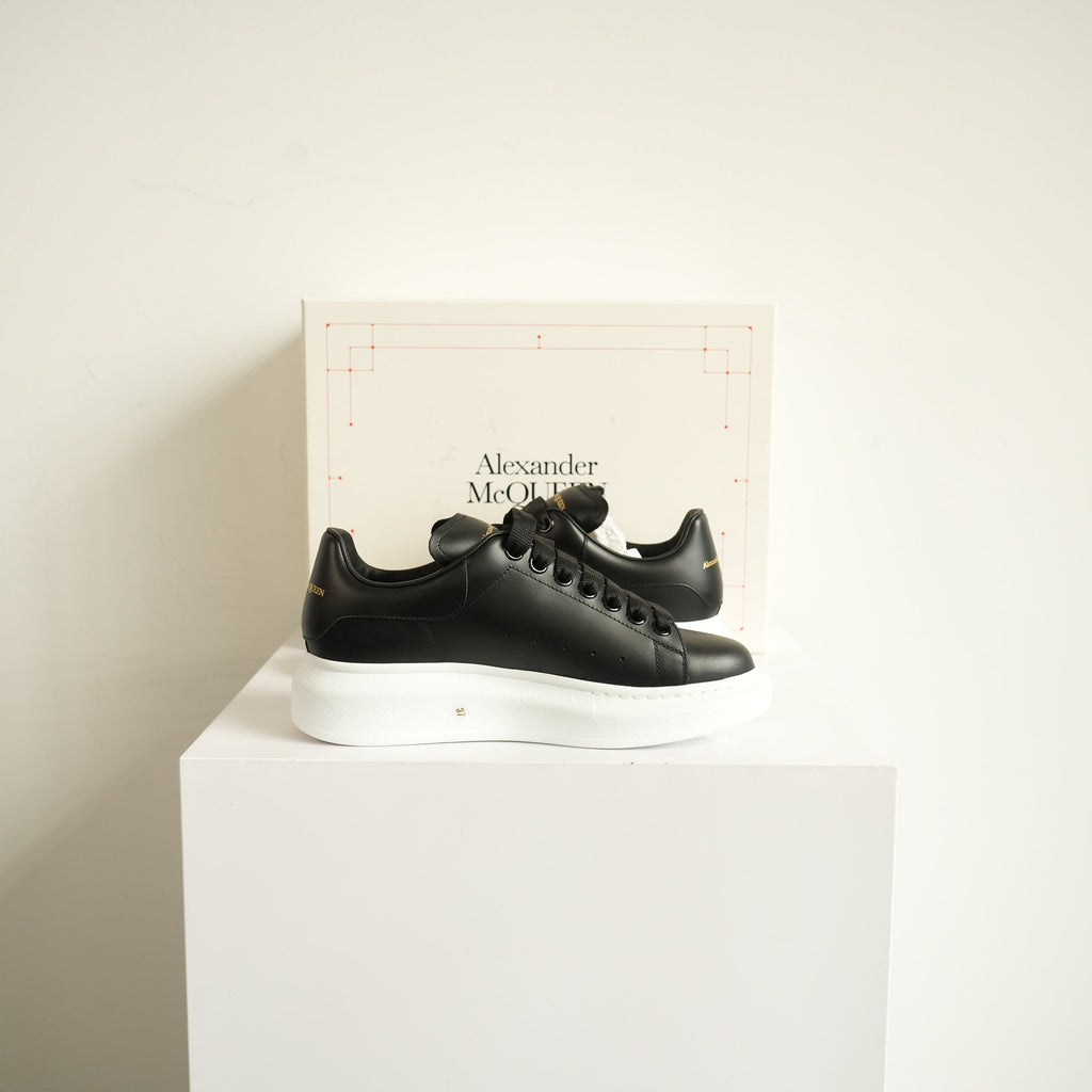 Alexander McQueen Black Oversized Leather Platform Sneakers Size 37 With Box