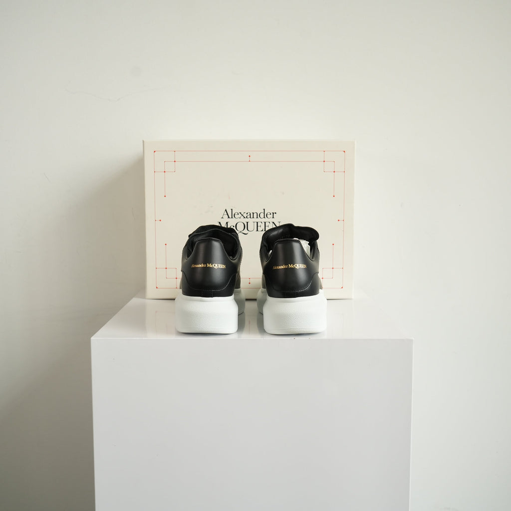 Alexander McQueen Black Oversized Leather Platform Sneakers Size 37 With Box