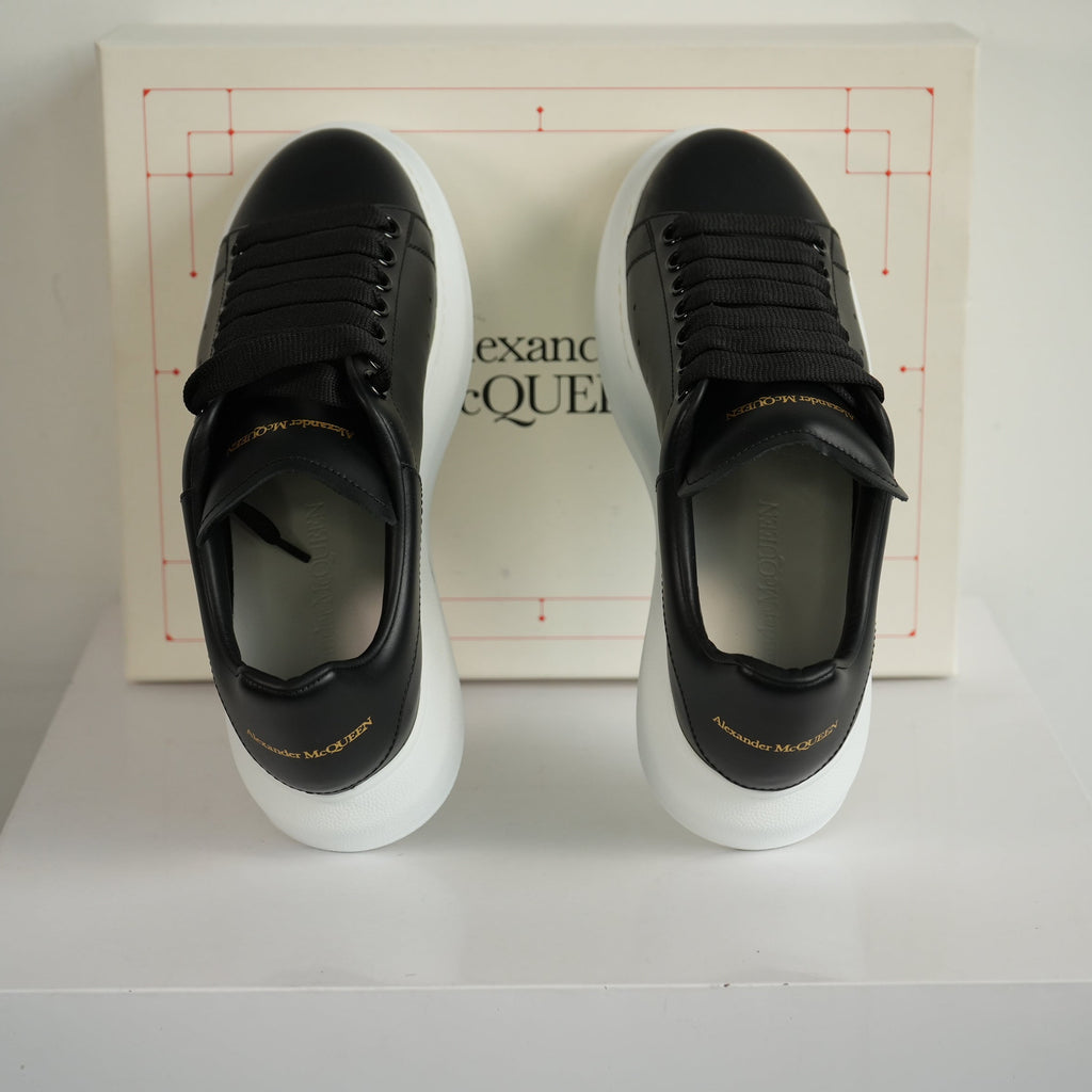 Alexander McQueen Black Oversized Leather Platform Sneakers Size 37 With Box