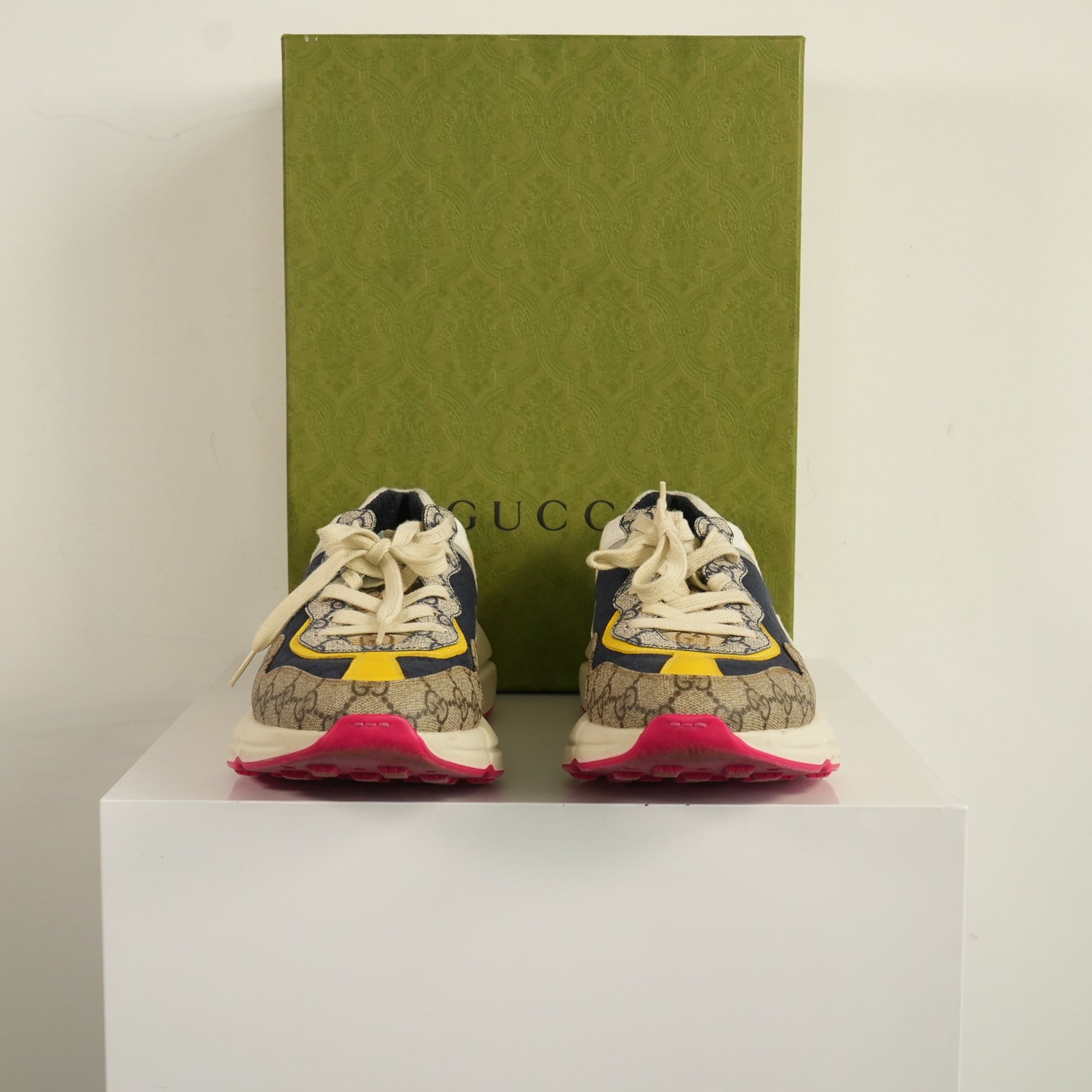 Gucci GG Rhyton Beige White Yellow Sneakers Size 9 With box
