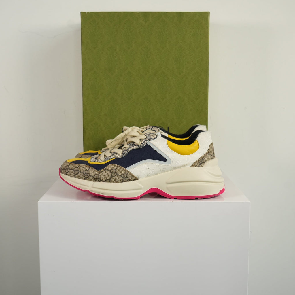 Gucci GG Rhyton Beige White Yellow Sneakers Size 9 With box